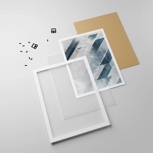 Plakát v bílém rámu - Prostorová kompozice – pohyb šedé - 61x91 cm