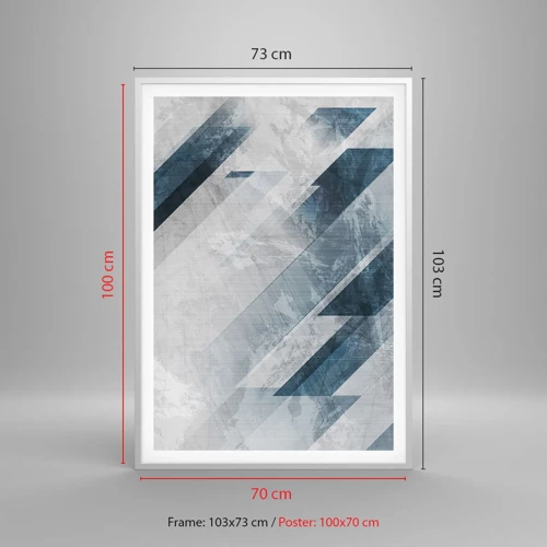 Plakát v bílém rámu - Prostorová kompozice – pohyb šedé - 70x100 cm