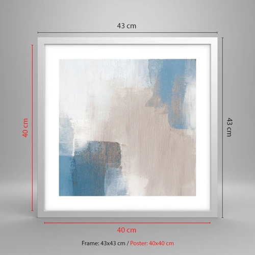 Plakát v bílém rámu - Růžová abstrakce za modrým závojem - 40x40 cm