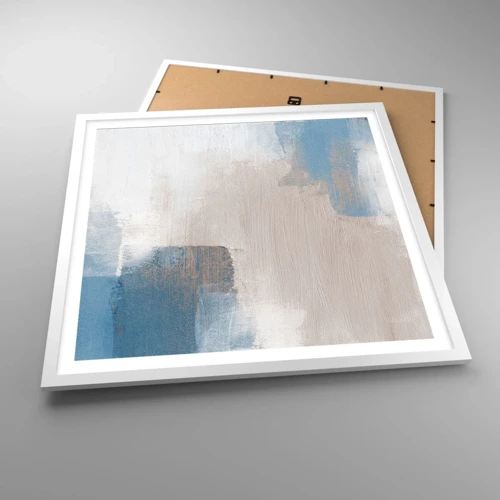 Plakát v bílém rámu - Růžová abstrakce za modrým závojem - 60x60 cm