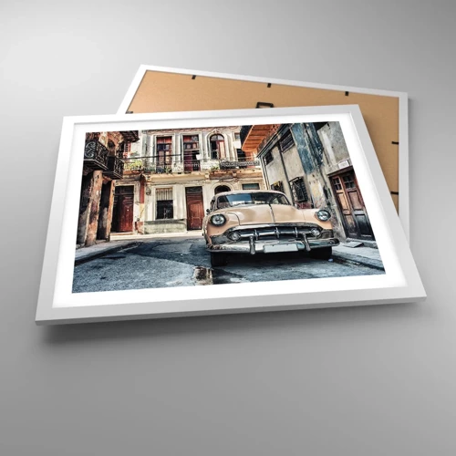 Plakát v bílém rámu - Siesta v Havaně - 50x40 cm