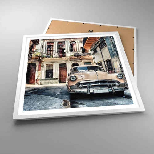 Plakát v bílém rámu - Siesta v Havaně - 60x60 cm