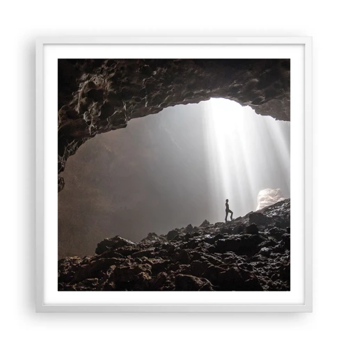 Plakát v bílém rámu - Světelná jeskyně - 60x60 cm