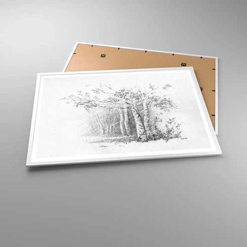 Plakát v bílém rámu - Světlo březového lesa - 100x70 cm