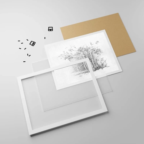 Plakát v bílém rámu - Světlo březového lesa - 100x70 cm
