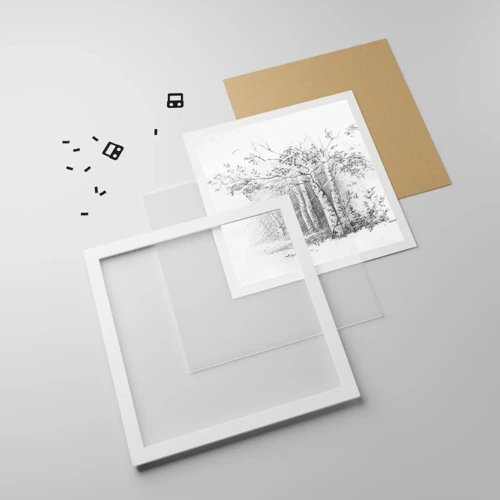 Plakát v bílém rámu - Světlo březového lesa - 50x50 cm
