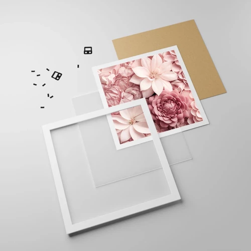 Plakát v bílém rámu - V růžových okvětních lístcích - 60x60 cm