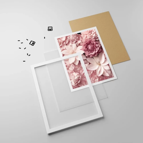 Plakát v bílém rámu - V růžových okvětních lístcích - 70x100 cm