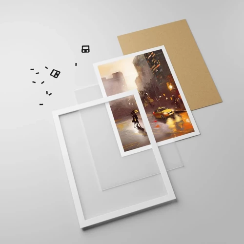 Plakát v bílém rámu - Ve světlech New Yorku - 50x70 cm