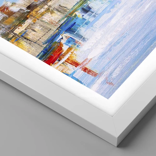 Plakát v bílém rámu - Vícebarevný městský přístav - 70x50 cm