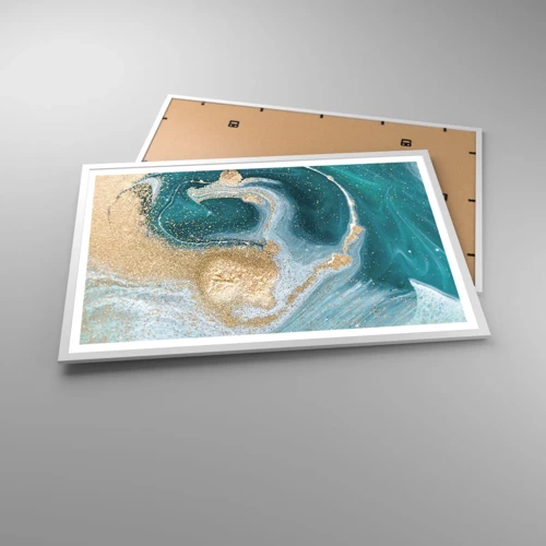 Plakát v bílém rámu - Vír zlaté a tyrkysové - 91x61 cm