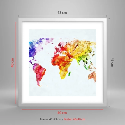 Plakát v bílém rámu - Všechny barvy světa - 40x40 cm