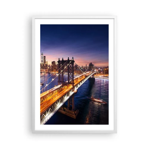Plakát v bílém rámu - Zářící most do srdce města - 50x70 cm