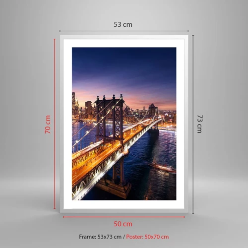 Plakát v bílém rámu - Zářící most do srdce města - 50x70 cm