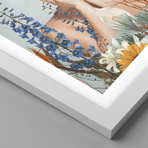 Plakát v bílém rámu - Žena – květina - 40x40 cm