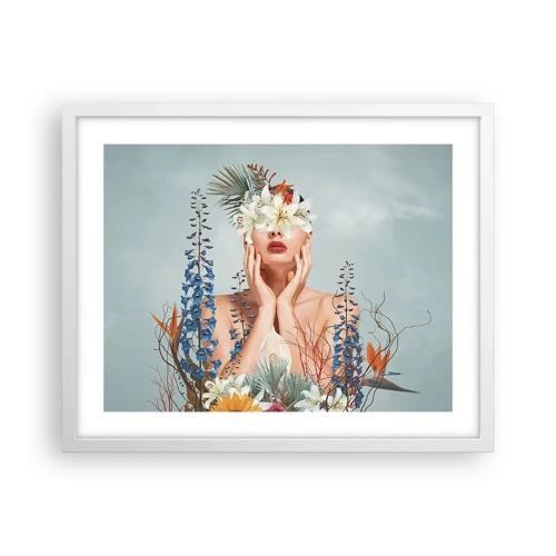 Plakát v bílém rámu - Žena – květina - 50x40 cm