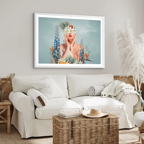Plakát v bílém rámu - Žena – květina - 70x50 cm