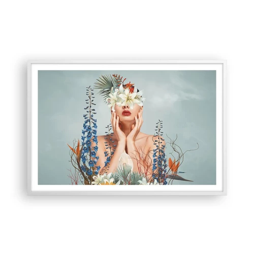 Plakát v bílém rámu - Žena – květina - 91x61 cm