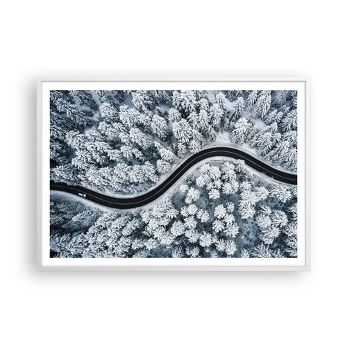 Plakát v bílém rámu - Zimním lesem - 100x70 cm