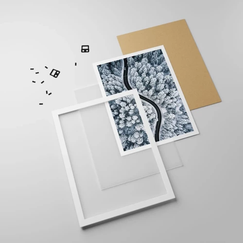 Plakát v bílém rámu - Zimním lesem - 30x40 cm