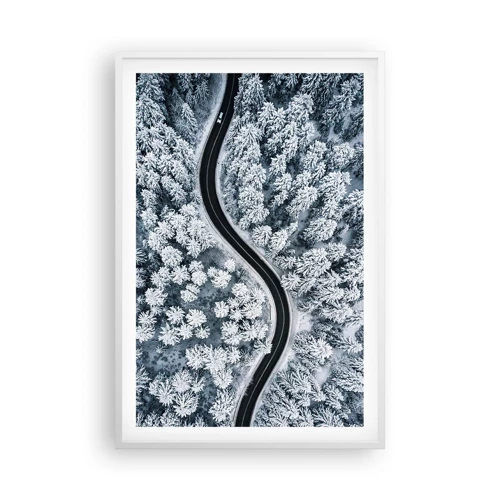 Plakát v bílém rámu - Zimním lesem - 61x91 cm