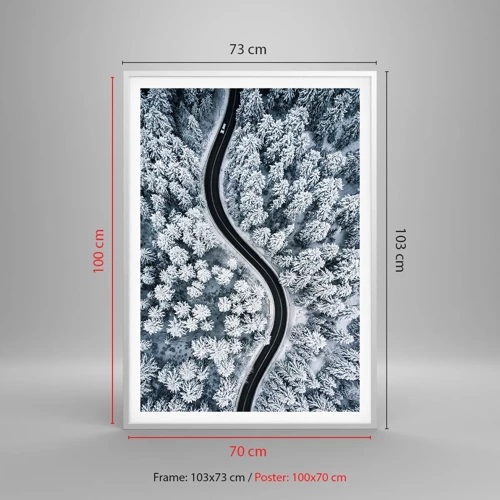 Plakát v bílém rámu - Zimním lesem - 70x100 cm