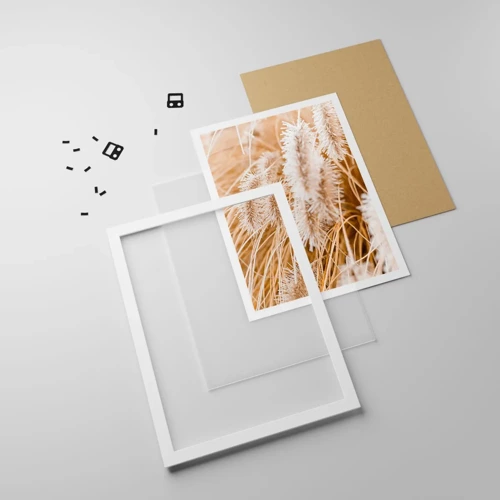 Plakát v bílém rámu - Zlaté šustění travin - 70x100 cm
