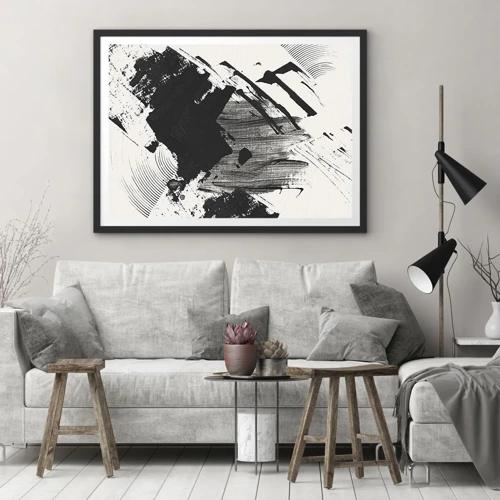 Plakát v černém rámu - Abstrakce – exprese černé - 100x70 cm