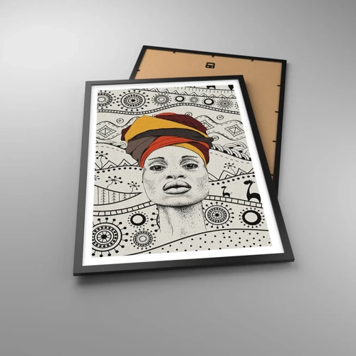 Plakát v černém rámu - Africký portrét - 50x70 cm