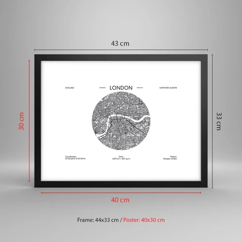 Plakát v černém rámu - Anatomie Londýna - 40x30 cm