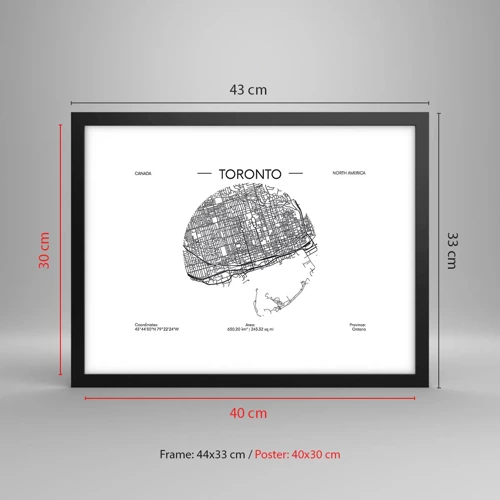 Plakát v černém rámu - Anatomie Toronta - 40x30 cm