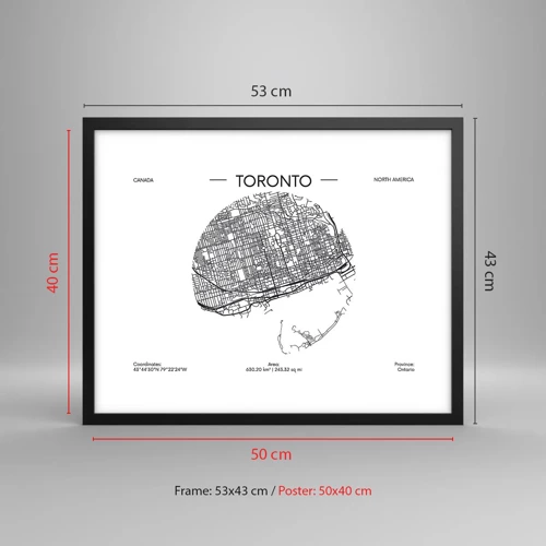 Plakát v černém rámu - Anatomie Toronta - 50x40 cm