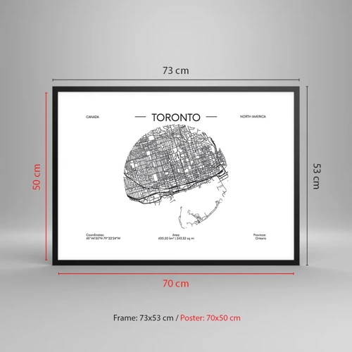 Plakát v černém rámu - Anatomie Toronta - 70x50 cm