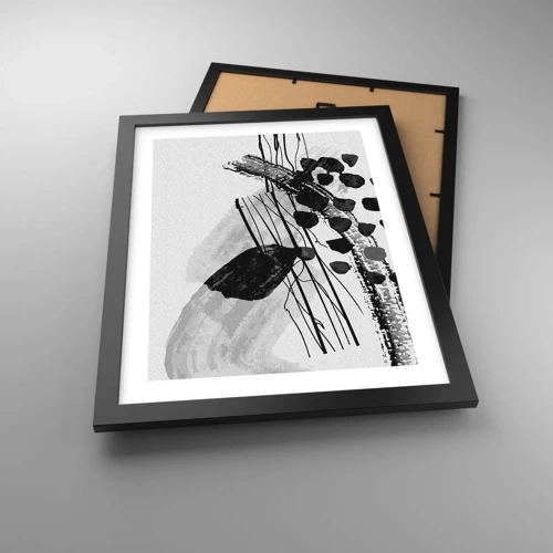 Plakát v černém rámu - Černobílá organická abstrakce - 30x40 cm