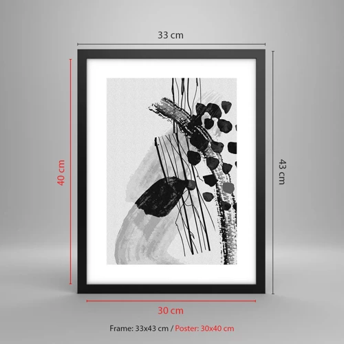 Plakát v černém rámu - Černobílá organická abstrakce - 30x40 cm