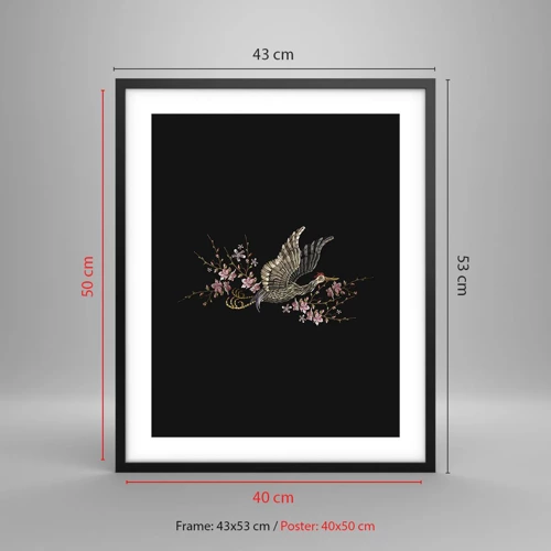 Plakát v černém rámu - Exotický vyšívaný pták - 40x50 cm