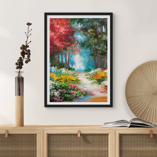 Plakát v černém rámu - Lesní zahrada, květinový les - 30x40 cm