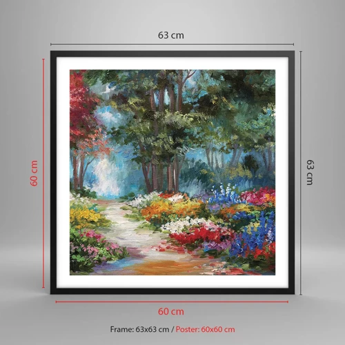 Plakát v černém rámu - Lesní zahrada, květinový les - 60x60 cm