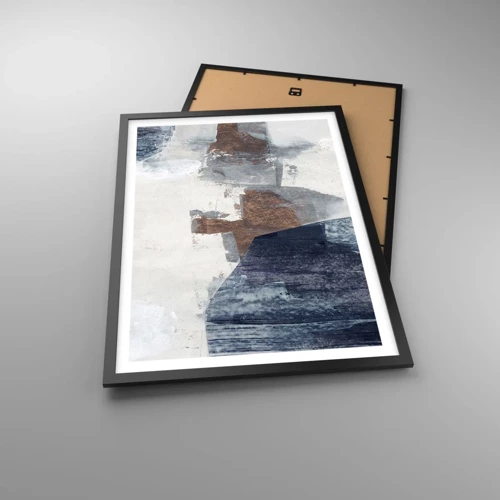 Plakát v černém rámu - Modro-hnědé tvary - 50x70 cm