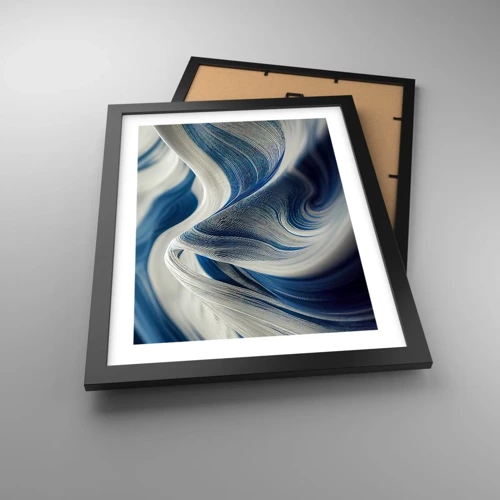 Plakát v černém rámu - Plynulost modré a bílé - 30x40 cm