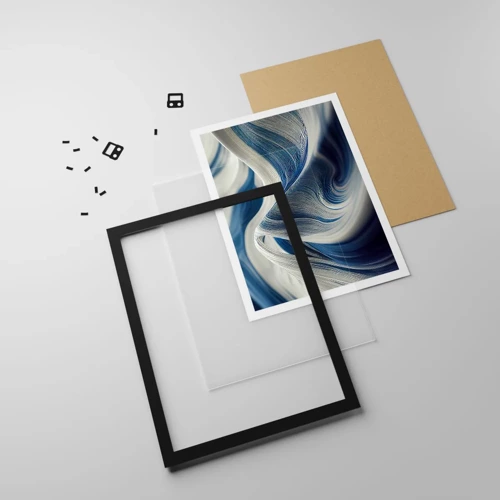 Plakát v černém rámu - Plynulost modré a bílé - 30x40 cm