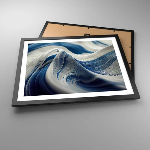 Plakát v černém rámu - Plynulost modré a bílé - 50x40 cm