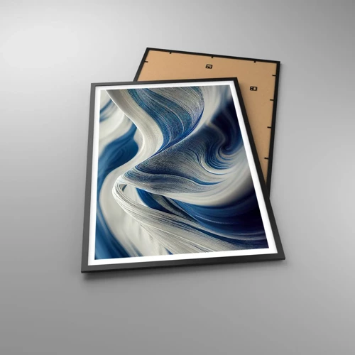 Plakát v černém rámu - Plynulost modré a bílé - 61x91 cm
