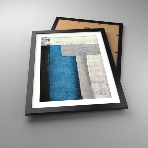 Plakát v černém rámu - Poetická kompozice šedé a modré - 30x40 cm