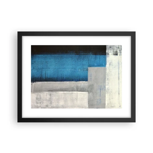 Plakát v černém rámu - Poetická kompozice šedé a modré - 40x30 cm