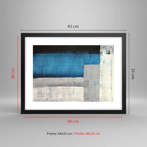 Plakát v černém rámu - Poetická kompozice šedé a modré - 40x30 cm