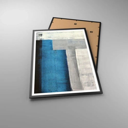 Plakát v černém rámu - Poetická kompozice šedé a modré - 61x91 cm