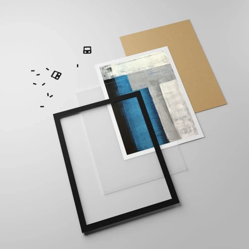 Plakát v černém rámu - Poetická kompozice šedé a modré - 61x91 cm