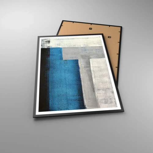 Plakát v černém rámu - Poetická kompozice šedé a modré - 70x100 cm