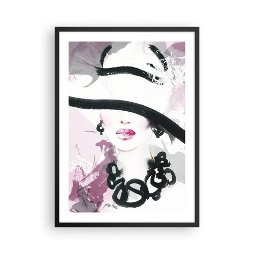 Plakát v černém rámu - Portrét dámy v černé a růžové - 50x70 cm